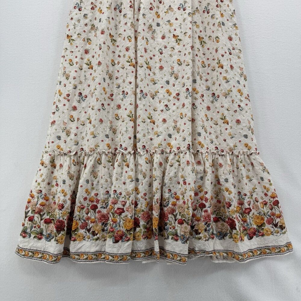 Max Studio London Smocked Floral Maxi Dress Cottagecore Boho Ruffle Prairie XL - Picture 5 of 12